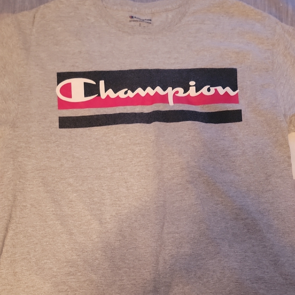Champion Heather Gray Tee with Pink Accent